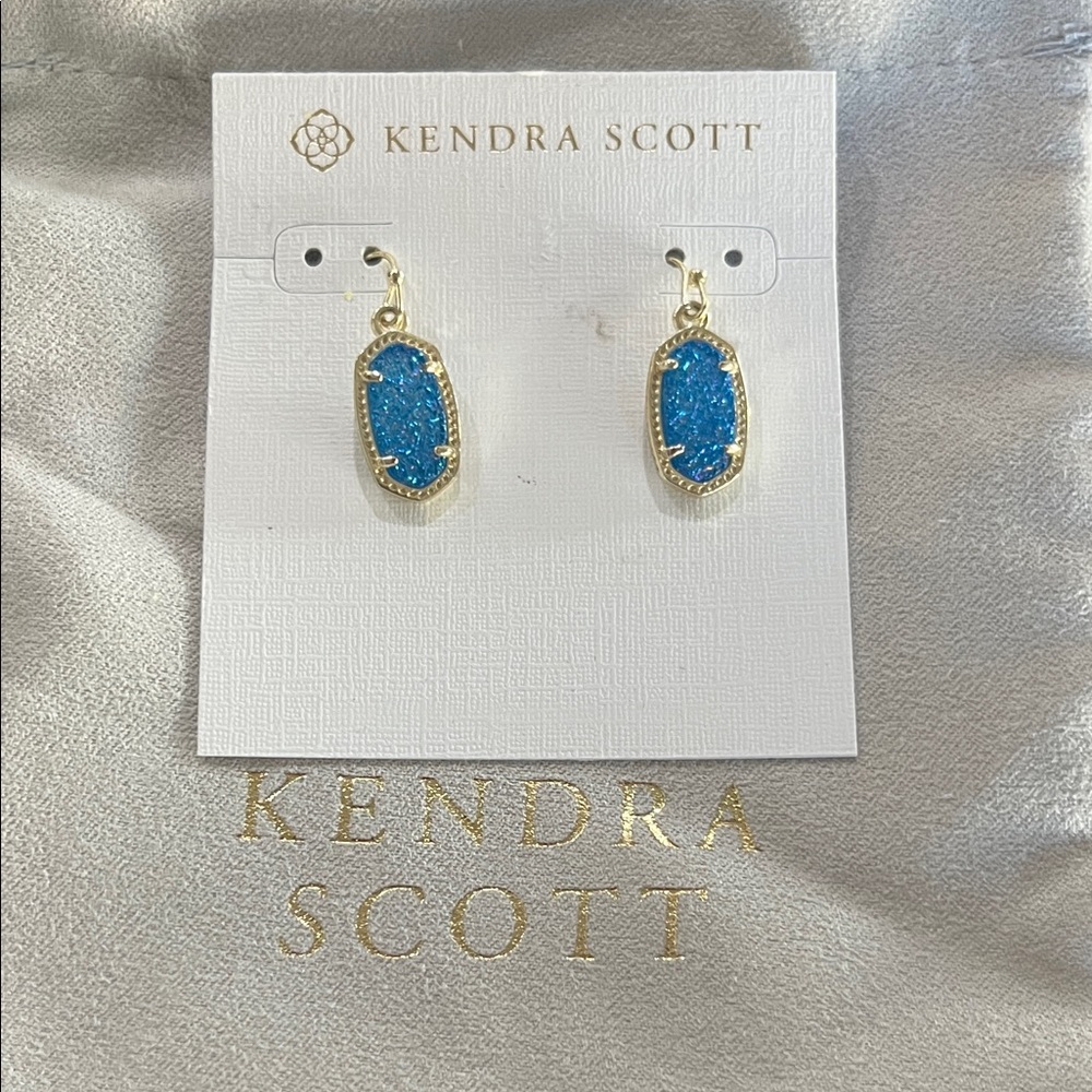 Kendra Scott Lee Gold Drop Earrings in blue drusy